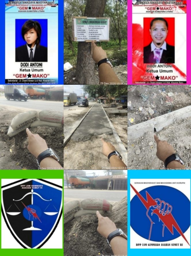 
					LSM Gemmako Bongkar Dugaan Kejanggalan Proyek Trotoar Rp498 Juta di Dinas LH Asahan, Inspektorat Diminta Turun Tangan